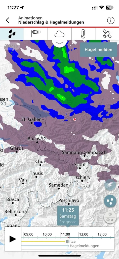 Regenkarte mit Niederschlagsmenge